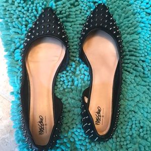 Black leather studded flats